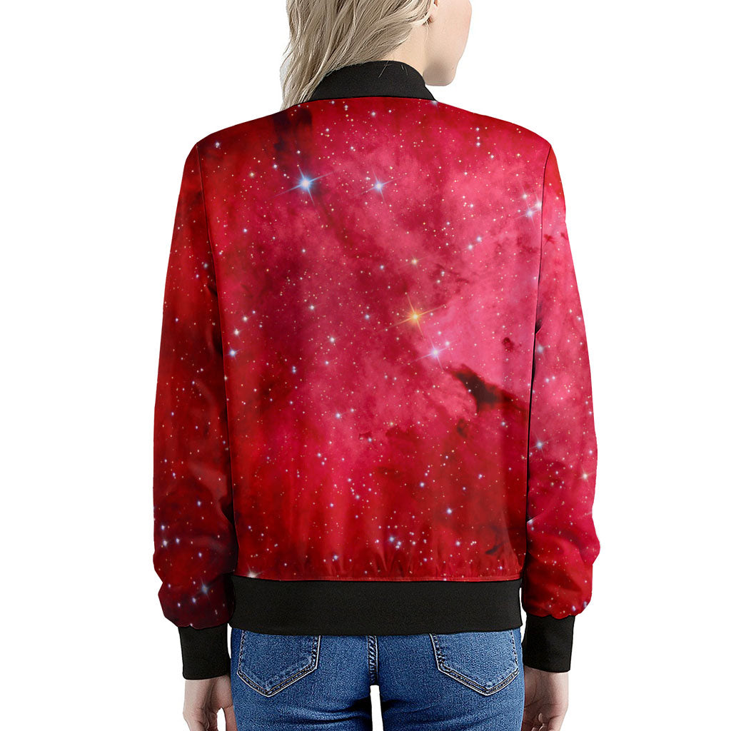 Red Galaxy Space Cloud Print Women's Bomber Jacket