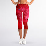 Red Galaxy Space Cloud Print Women's Capri Leggings