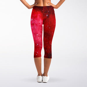 Red Galaxy Space Cloud Print Women's Capri Leggings