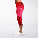 Red Galaxy Space Cloud Print Women's Capri Leggings