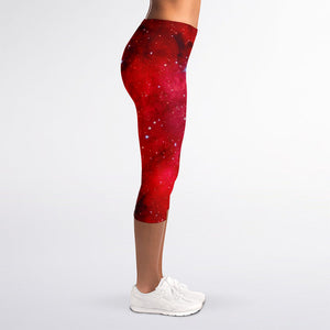 Red Galaxy Space Cloud Print Women's Capri Leggings