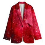 Red Galaxy Space Cloud Print Women's Cotton Blazer
