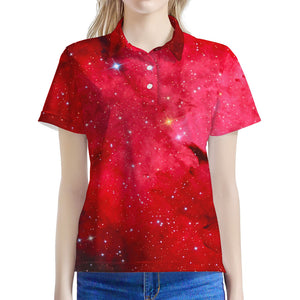 Red Galaxy Space Cloud Print Women's Polo Shirt