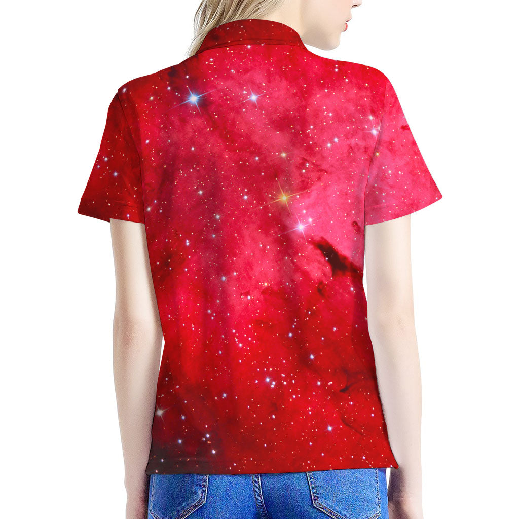 Red Galaxy Space Cloud Print Women's Polo Shirt