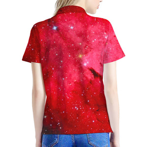 Red Galaxy Space Cloud Print Women's Polo Shirt