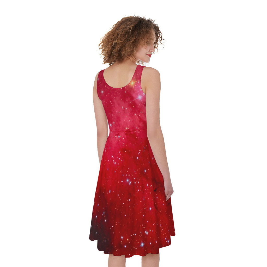 Red Galaxy Space Cloud Print Women's Sleeveless Dress