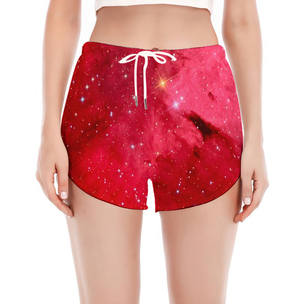 Red Galaxy Space Cloud Print Women's Split Running Shorts