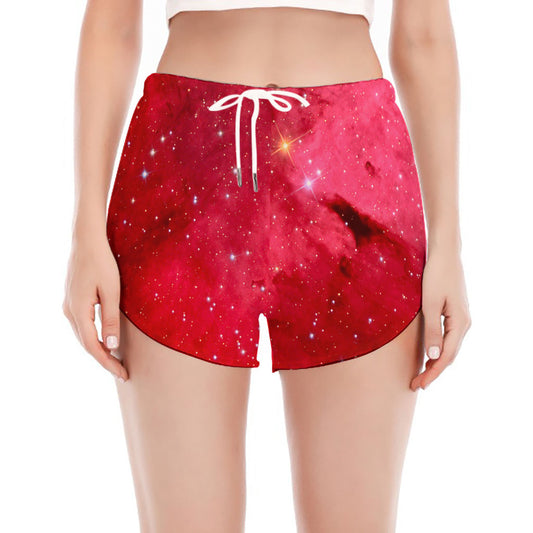 Red Galaxy Space Cloud Print Women's Split Running Shorts