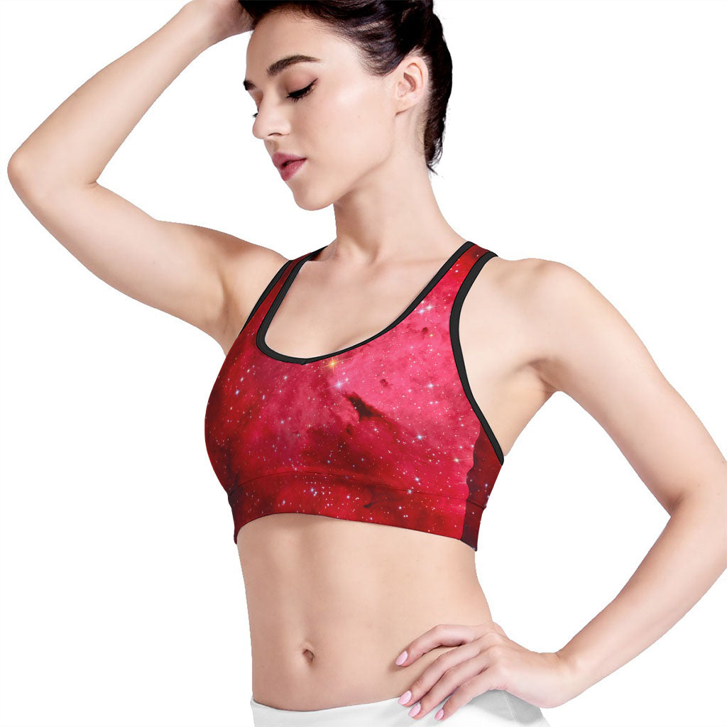 Red Galaxy Space Cloud Print Women's Sports Bra