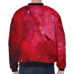 Red Galaxy Space Cloud Print Zip Sleeve Bomber Jacket