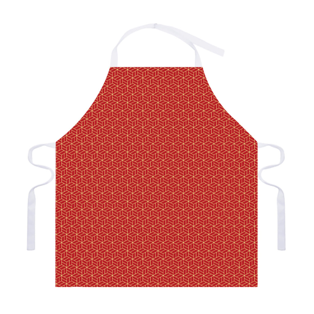 Red Geometric Japanese Pattern Print Adjustable Apron