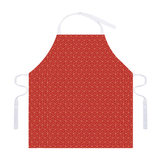 Red Geometric Japanese Pattern Print Adjustable Apron