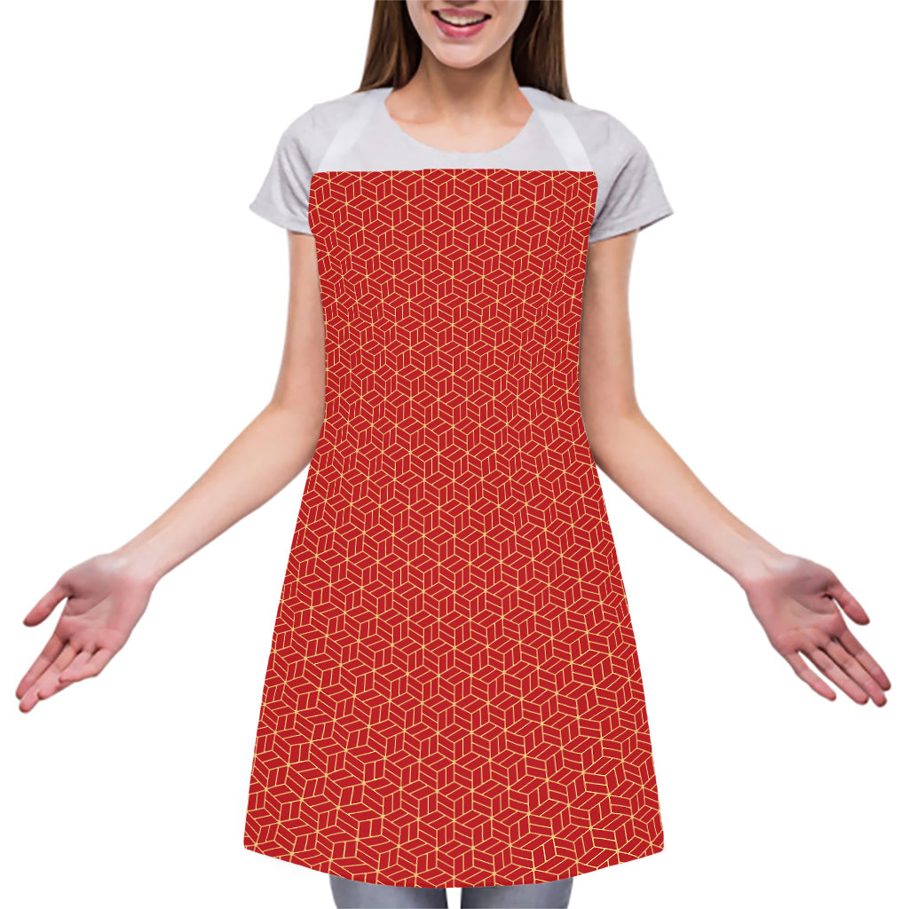 Red Geometric Japanese Pattern Print Adjustable Apron