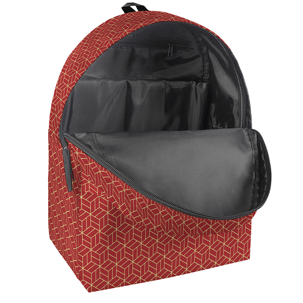 Red Geometric Japanese Pattern Print Backpack