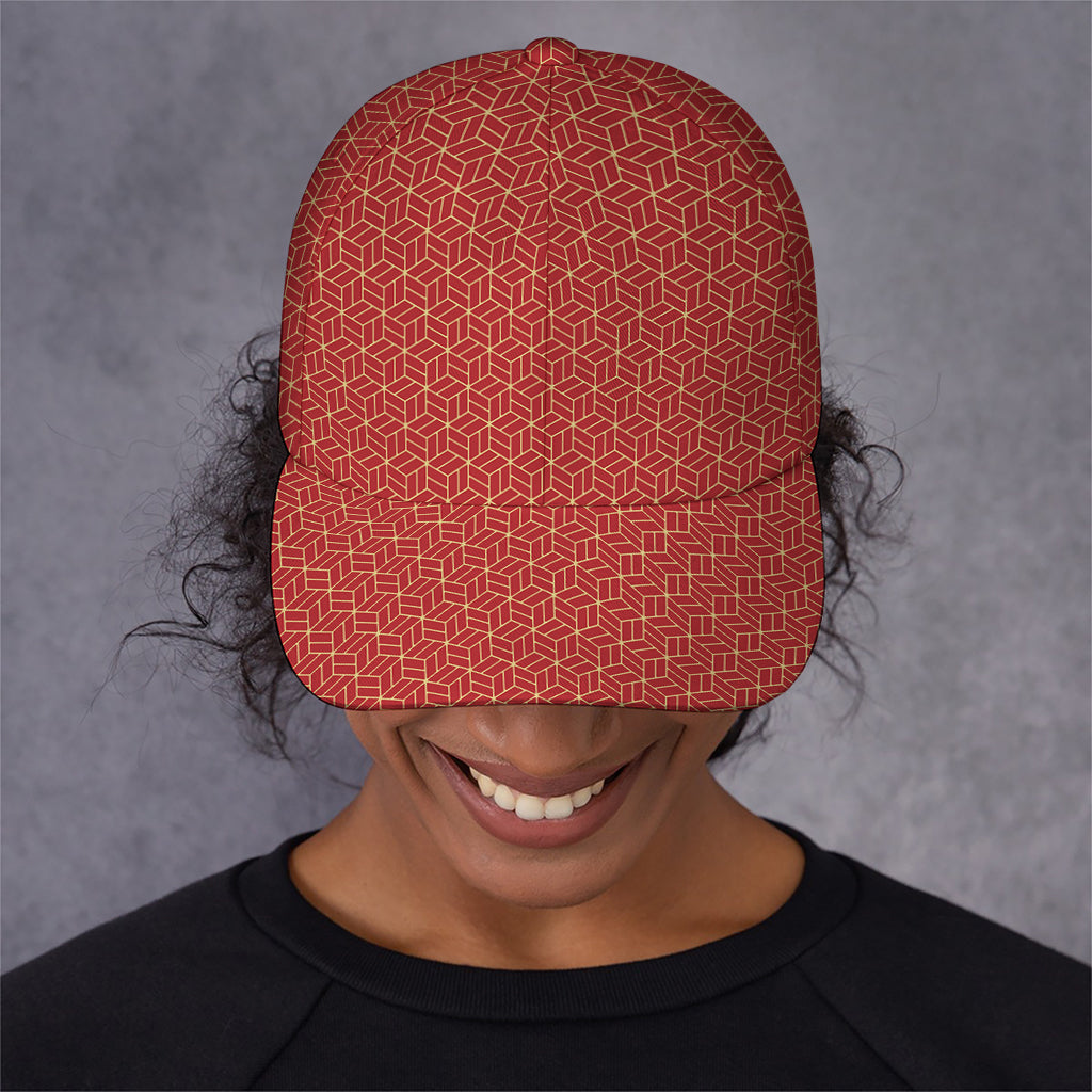 Red Geometric Japanese Pattern Print Baseball Cap