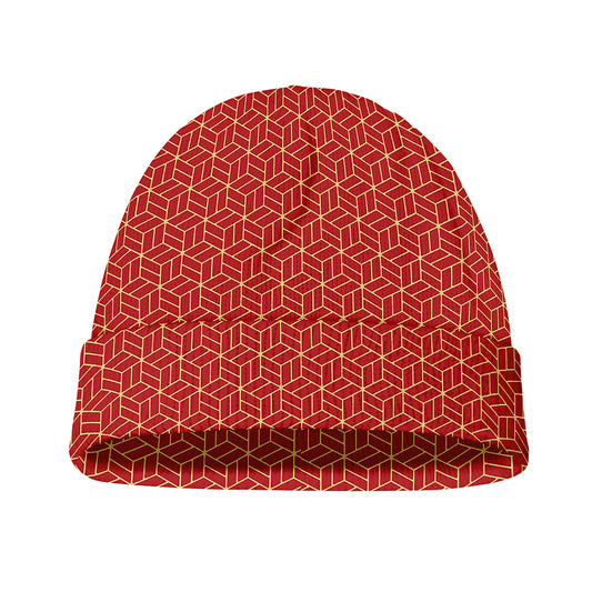 Red Geometric Japanese Pattern Print Beanie