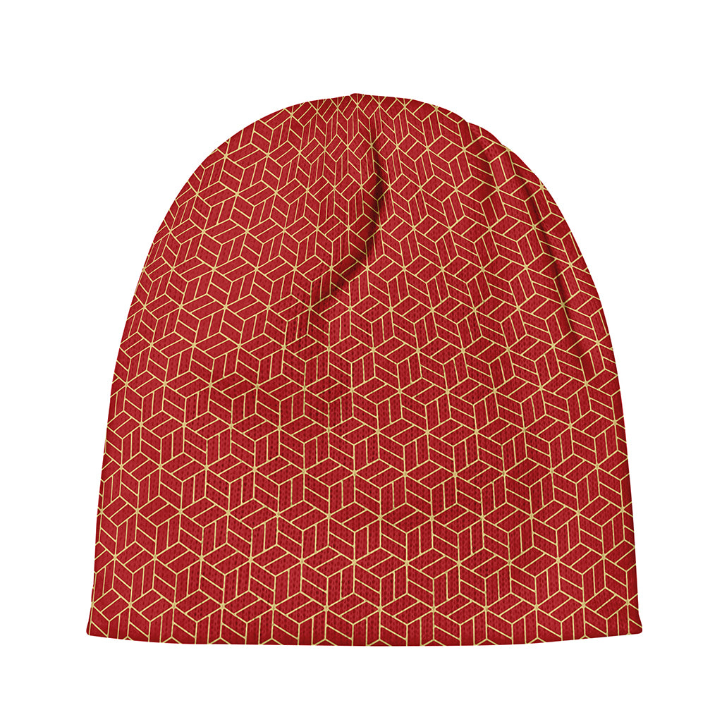 Red Geometric Japanese Pattern Print Beanie