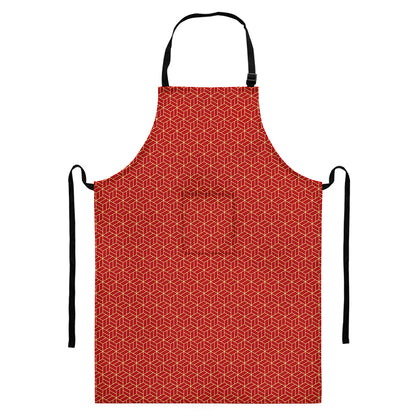 Red Geometric Japanese Pattern Print Bib Apron With Pocket