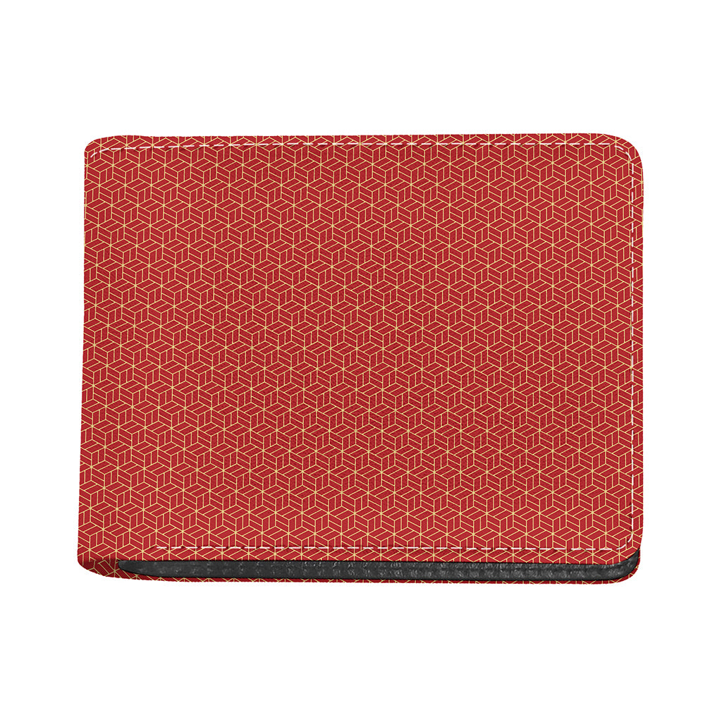 Red Geometric Japanese Pattern Print Bifold Wallet