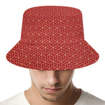 Red Geometric Japanese Pattern Print Bucket Hat