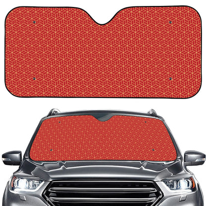 Red Geometric Japanese Pattern Print Car Windshield Sun Shade