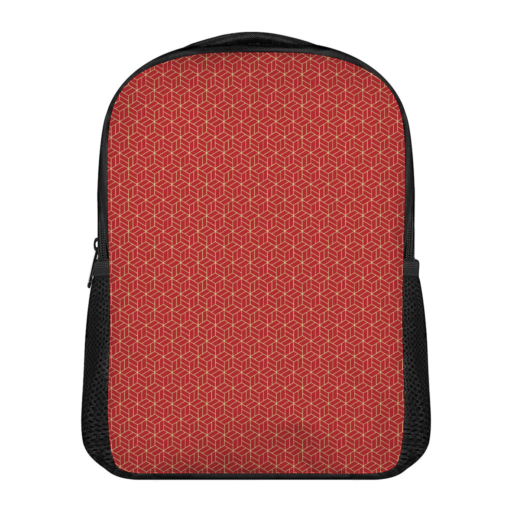 Red Geometric Japanese Pattern Print Casual Backpack