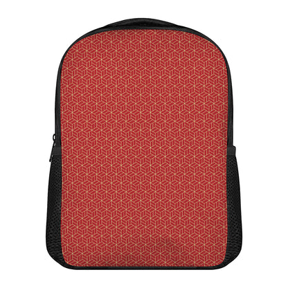 Red Geometric Japanese Pattern Print Casual Backpack
