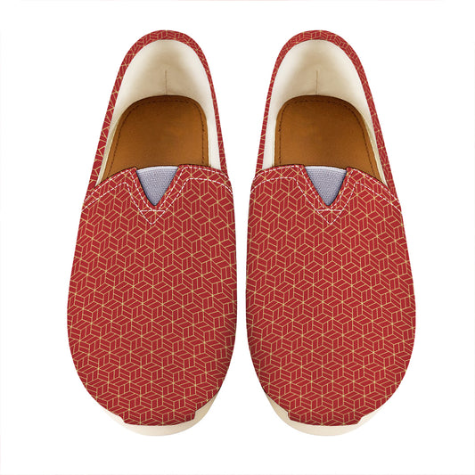 Red Geometric Japanese Pattern Print Casual Shoes