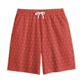 Red Geometric Japanese Pattern Print Cotton Shorts