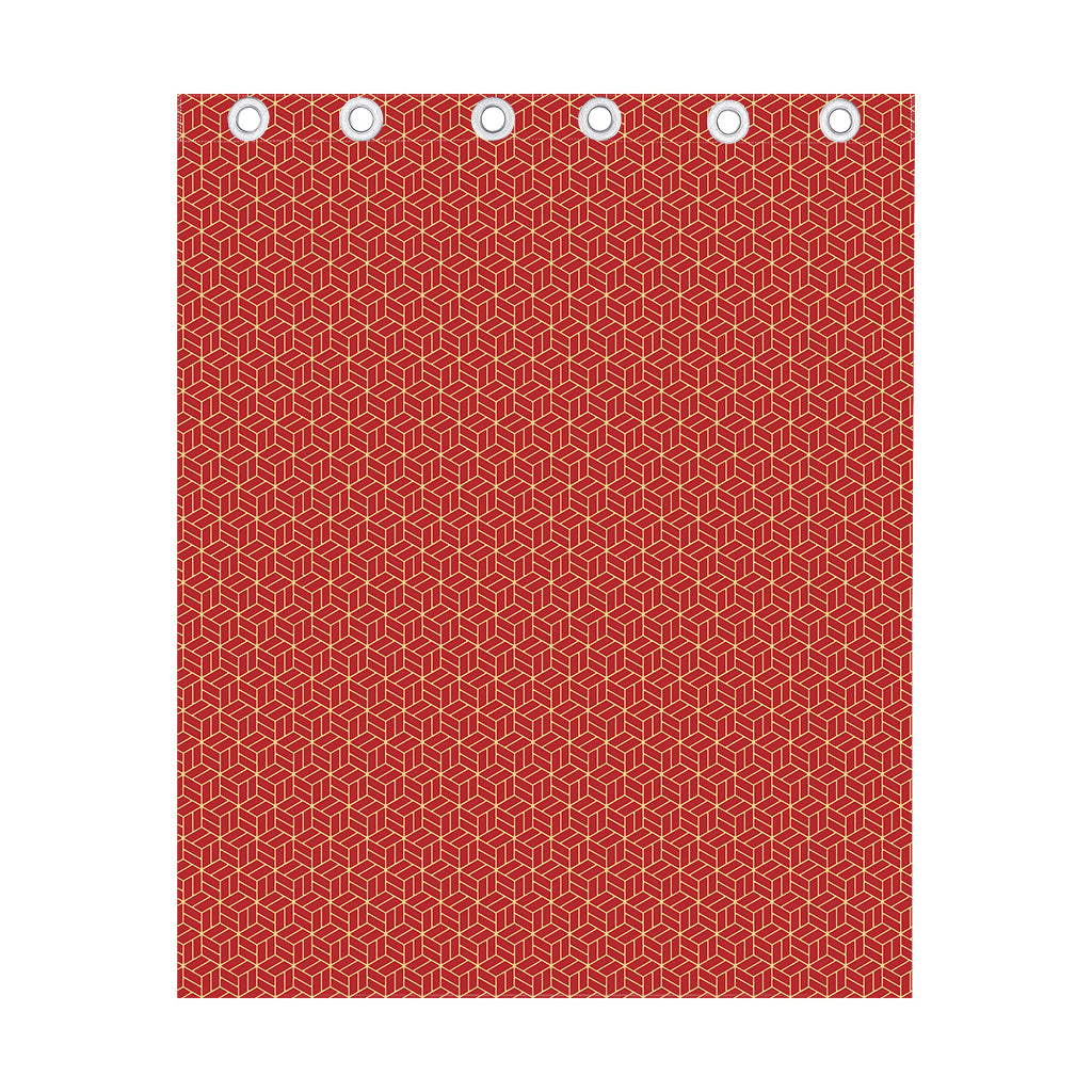 Red Geometric Japanese Pattern Print Curtain