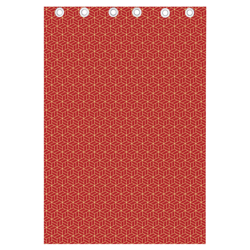 Red Geometric Japanese Pattern Print Curtain