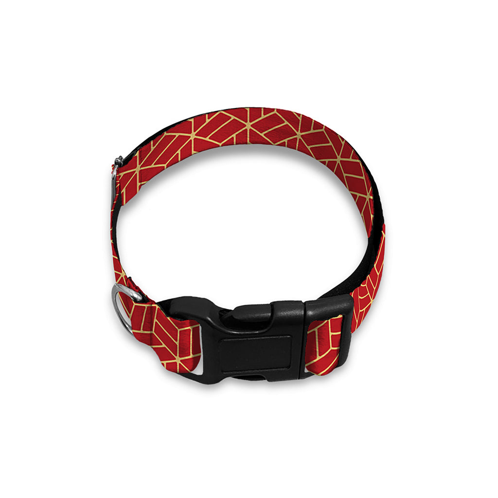 Red Geometric Japanese Pattern Print Dog Collar