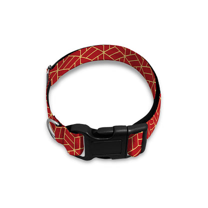 Red Geometric Japanese Pattern Print Dog Collar