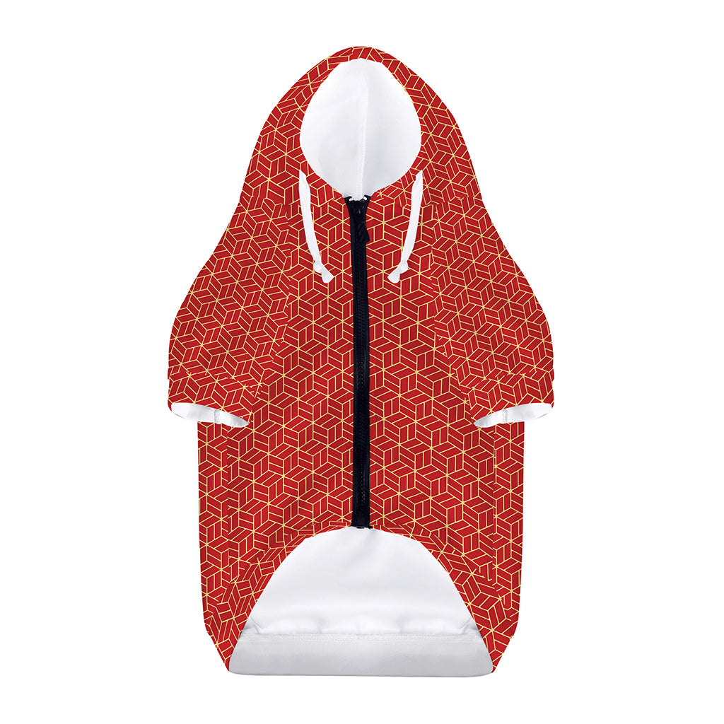 Red Geometric Japanese Pattern Print Dog Zip Up Hoodie