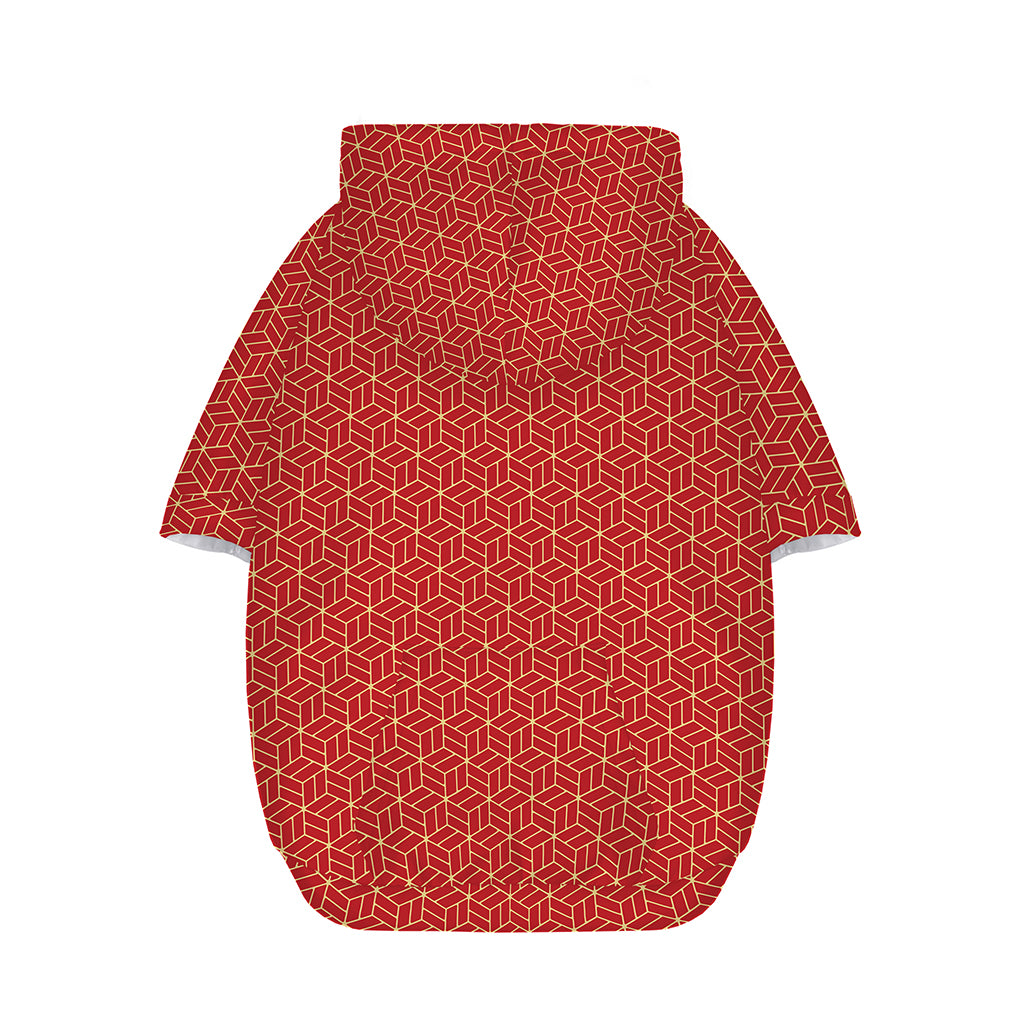 Red Geometric Japanese Pattern Print Dog Zip Up Hoodie
