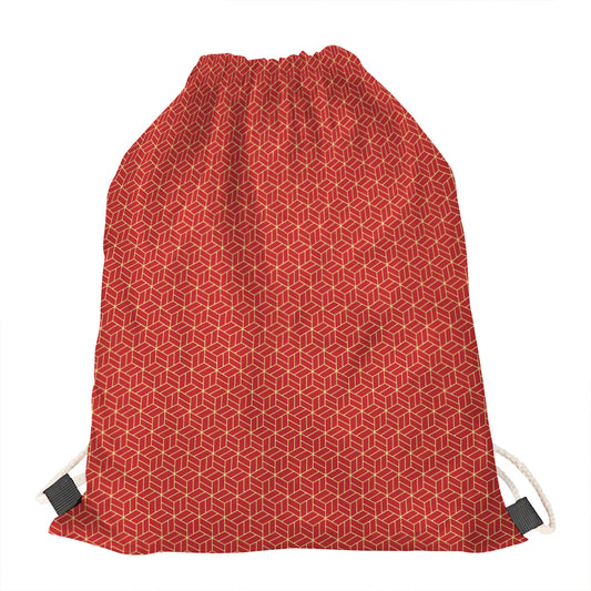 Red Geometric Japanese Pattern Print Drawstring Bag