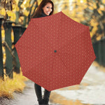 Red Geometric Japanese Pattern Print Foldable Umbrella
