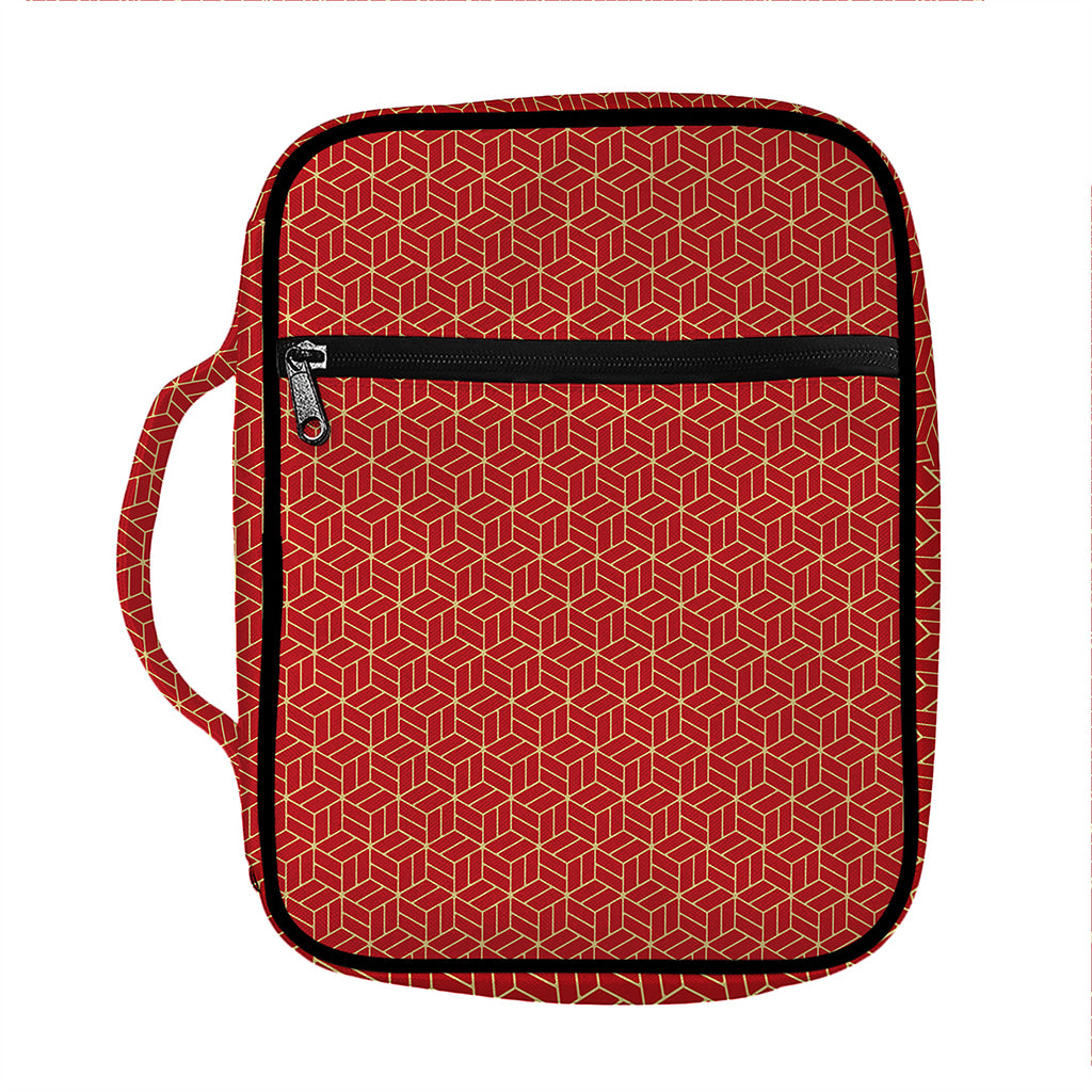 Red Geometric Japanese Pattern Print Front Pocket Bible Bag