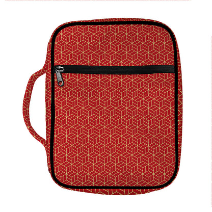 Red Geometric Japanese Pattern Print Front Pocket Bible Bag