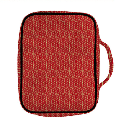 Red Geometric Japanese Pattern Print Front Pocket Bible Bag
