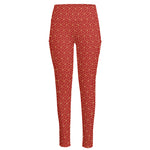 Red Geometric Japanese Pattern Print High-Waisted Pocket Leggings