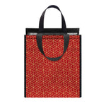 Red Geometric Japanese Pattern Print Insulated Lunch Tote
