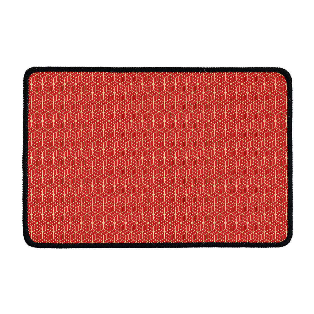 Red Geometric Japanese Pattern Print Kitchen Mat