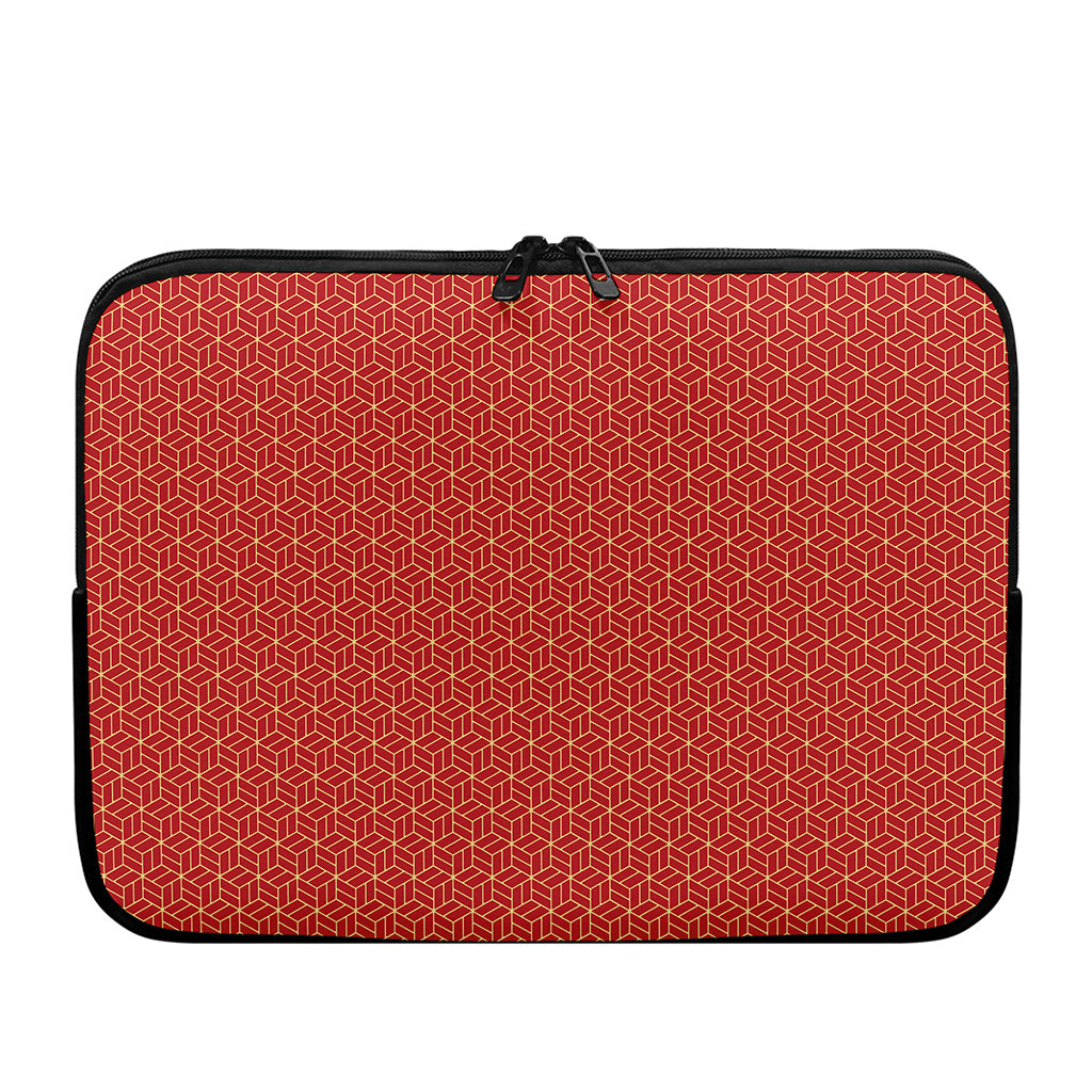Red Geometric Japanese Pattern Print Laptop Sleeve