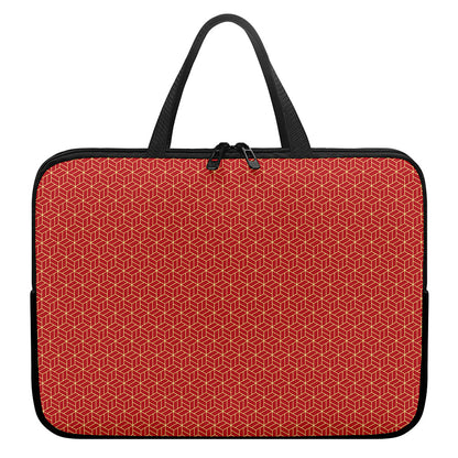 Red Geometric Japanese Pattern Print Laptop Sleeve With Handle