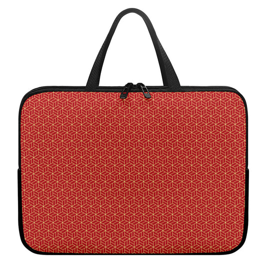 Red Geometric Japanese Pattern Print Laptop Sleeve With Handle