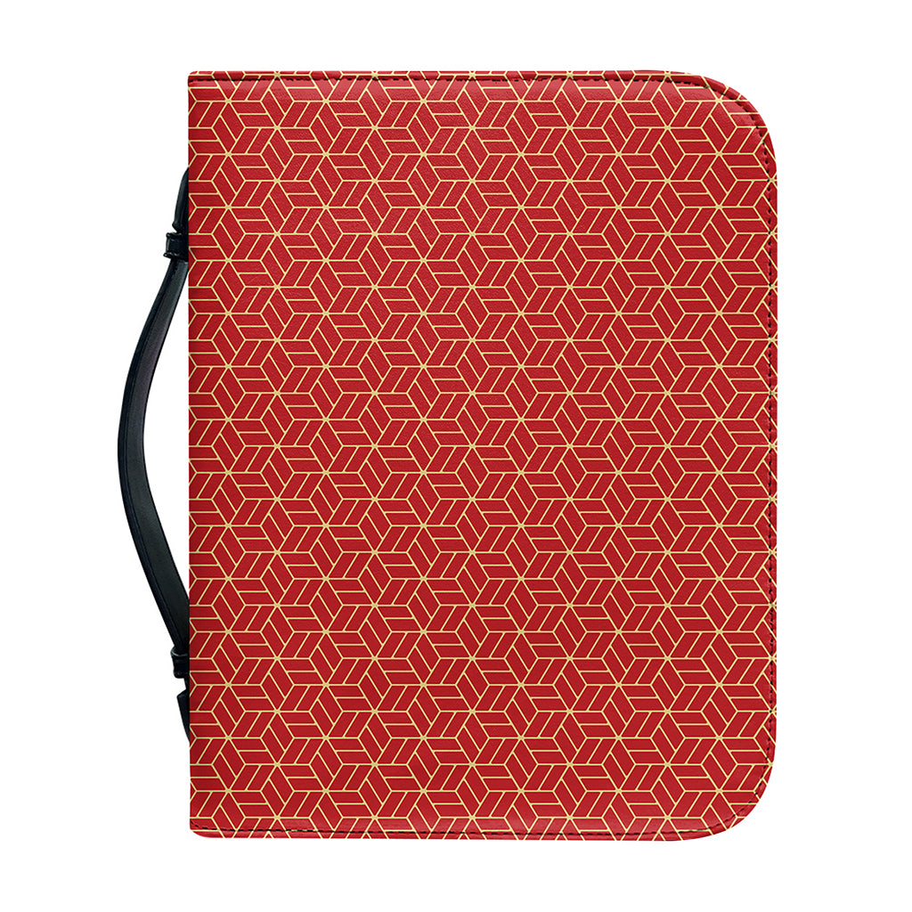 Red Geometric Japanese Pattern Print Leather Bible Cover