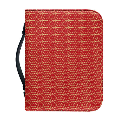 Red Geometric Japanese Pattern Print Leather Bible Cover