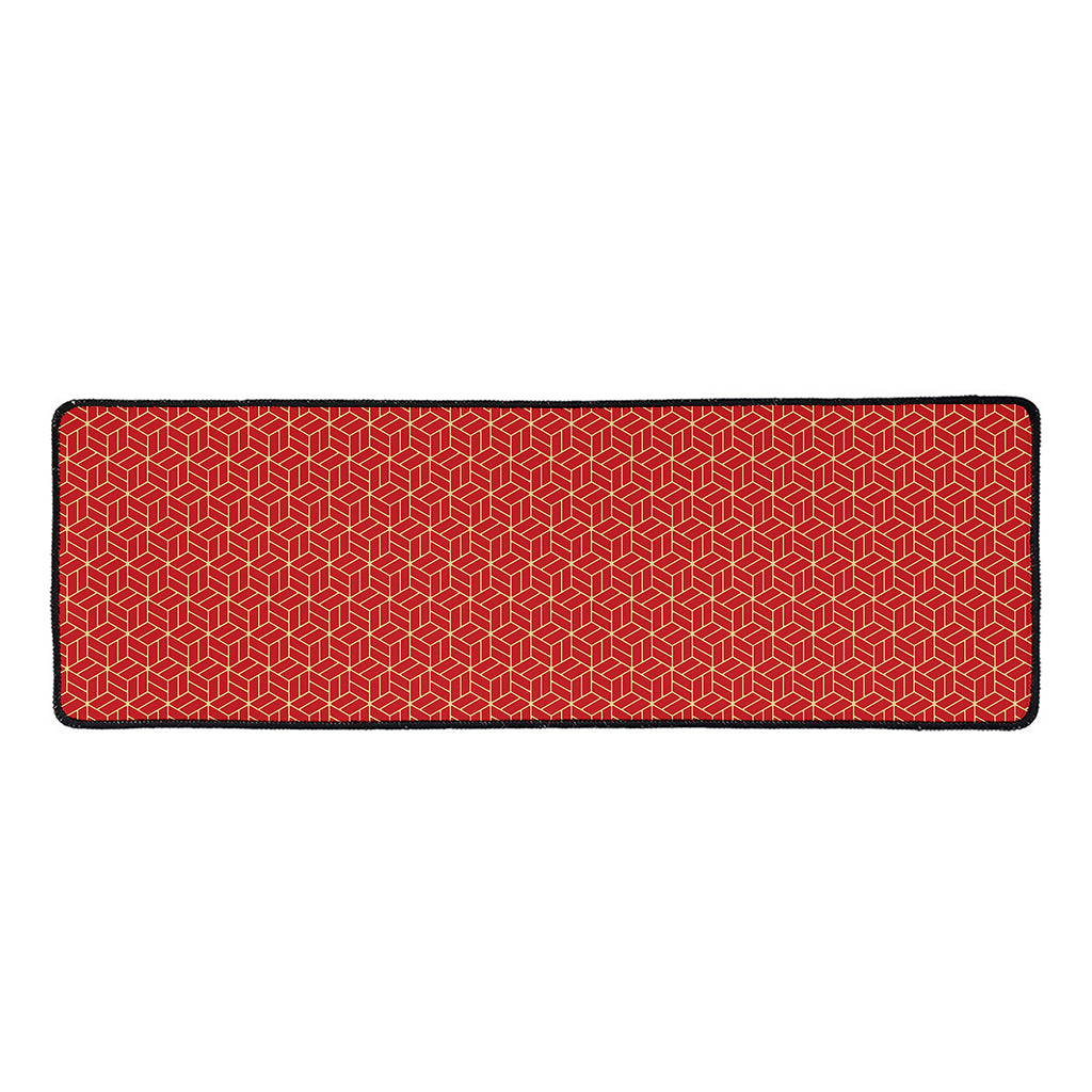 Red Geometric Japanese Pattern Print Long Kitchen Mat