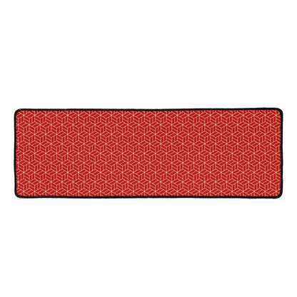 Red Geometric Japanese Pattern Print Long Kitchen Mat